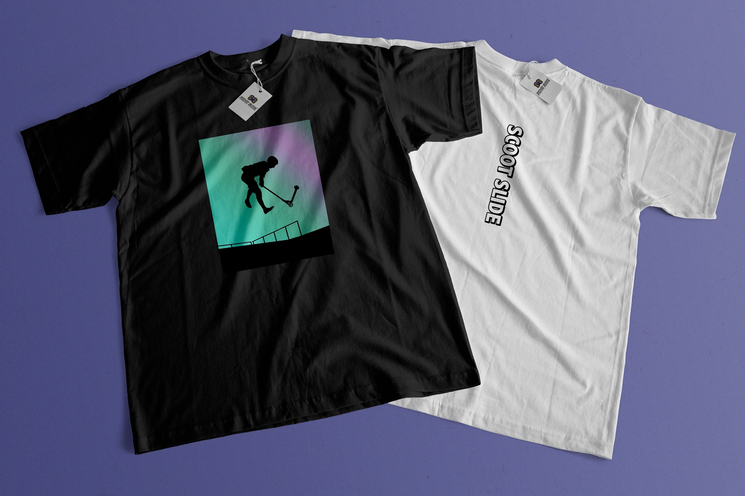 Koszulki Scoot Slide dwie front i tył black_white- wzór 7