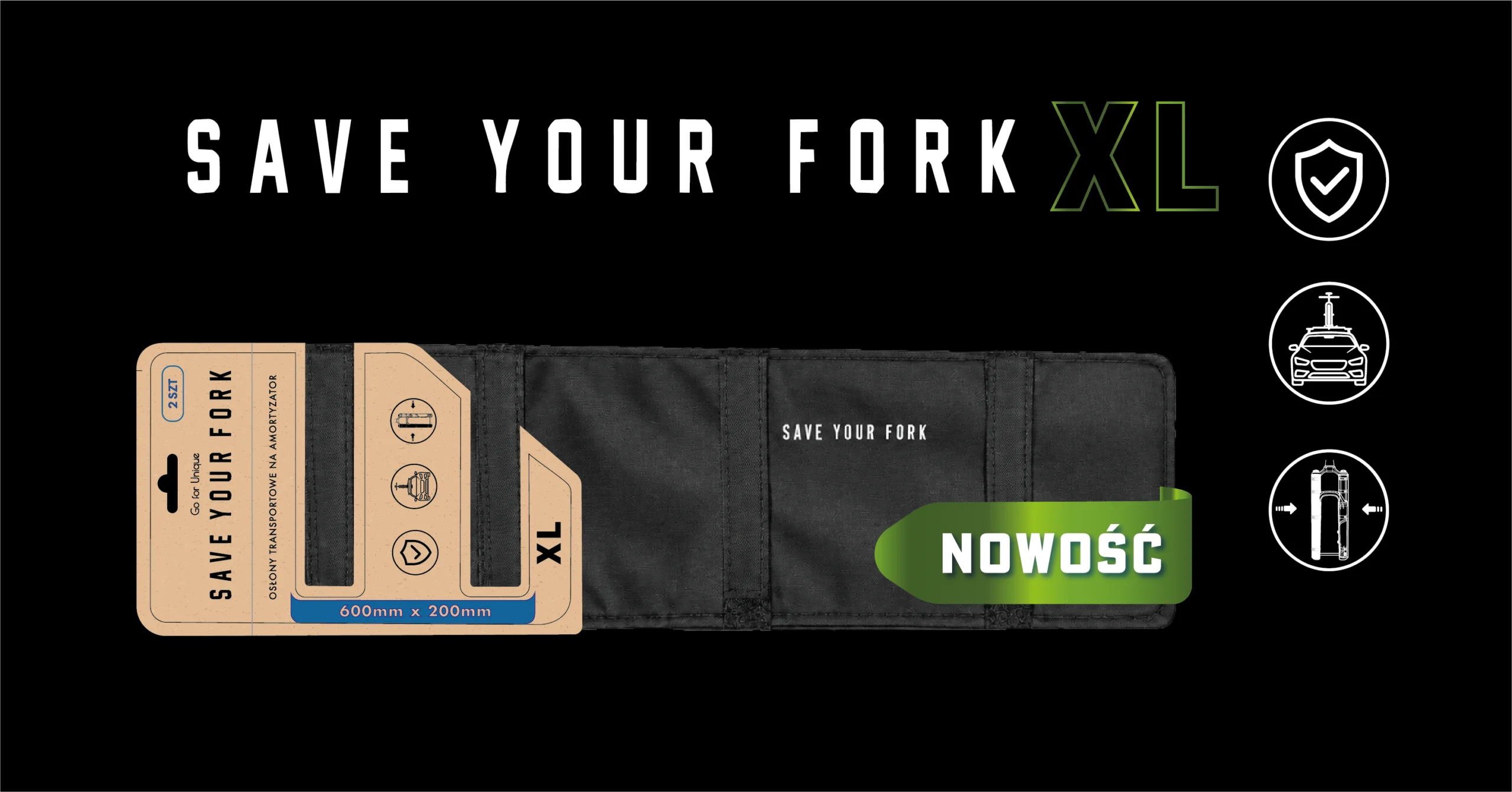 Save Your Fork XL – pełna osłona transportowa amortyzatora roweru MTB/DH, ujęcie 1